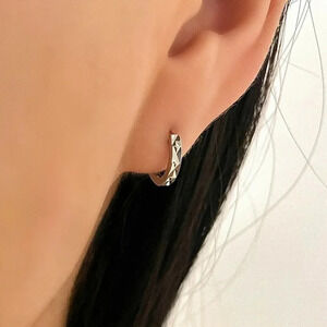925 Sterling Silver Diamond Cut Huggie Hoop Earrings Small Hoop Earrings
